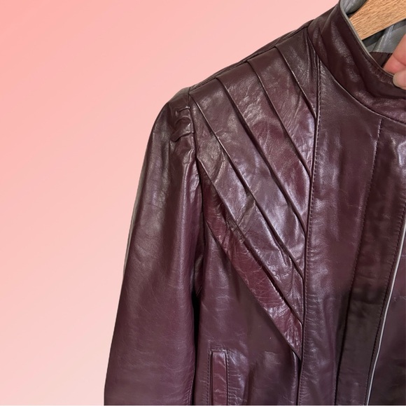 VINTAGE BERMAN'S PURPLE LEATHER RACER JACKET - Picture 6 of 8